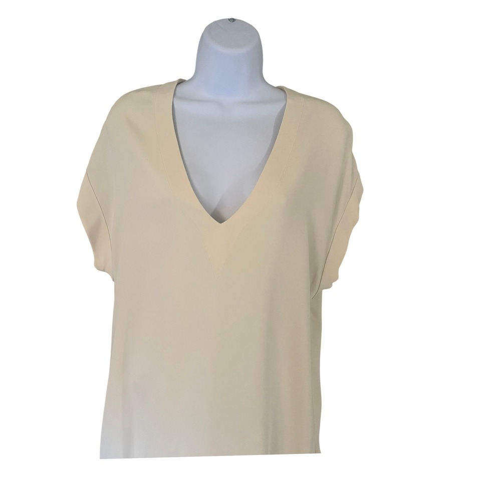 Stella McCartney Cream V-Neck Laser Cut Scalloped Hem Shift‎ Dress Size Small - Picture 2 of 9